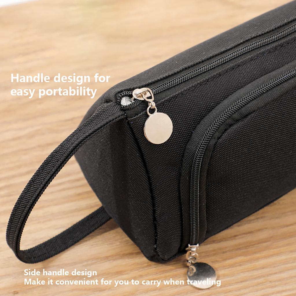 Double Layered Oxford Cloth Pencil Case With Front , Large Capacity,  Japanese Style, High Aesthetics, Student Handheld Stationery Bag