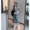 Women's Loose Fit Two-piece Skirt Suit Long Sleeve Cropped Hoodie High Waist Midi Skirt Solid Casual Matching Outfit Set