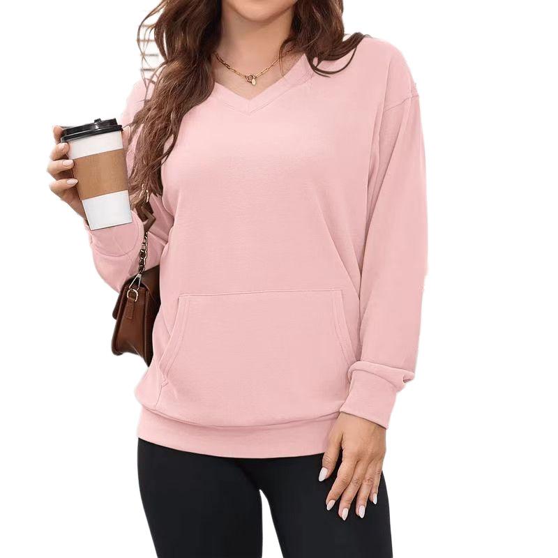 Women's V-Neck Hooded Sweatshirt with Front Pocket, Casual Pullover
