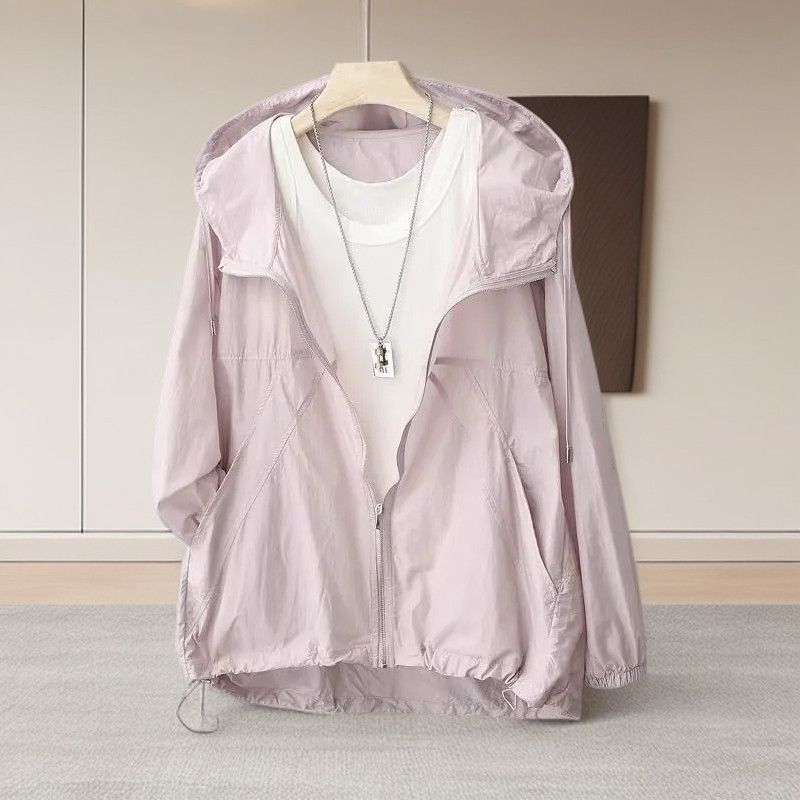 Letní Lehká Prodyšná Volná Dámská Ochrana Proti Slunci Oblečení Venkovní Ležérní S Kapucí Bílá Ochranná Proti Slunci Vnější Oblečení