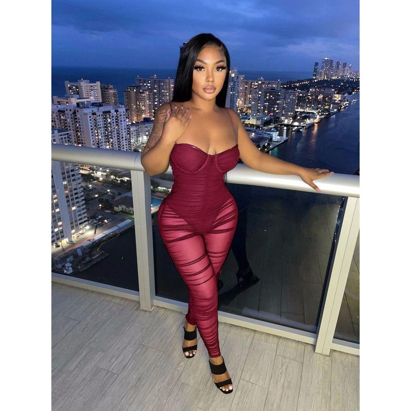 

New Mesh See-through Suspender Jumpsuit Mesh Transparent Suspender Jumpsuit 04 L