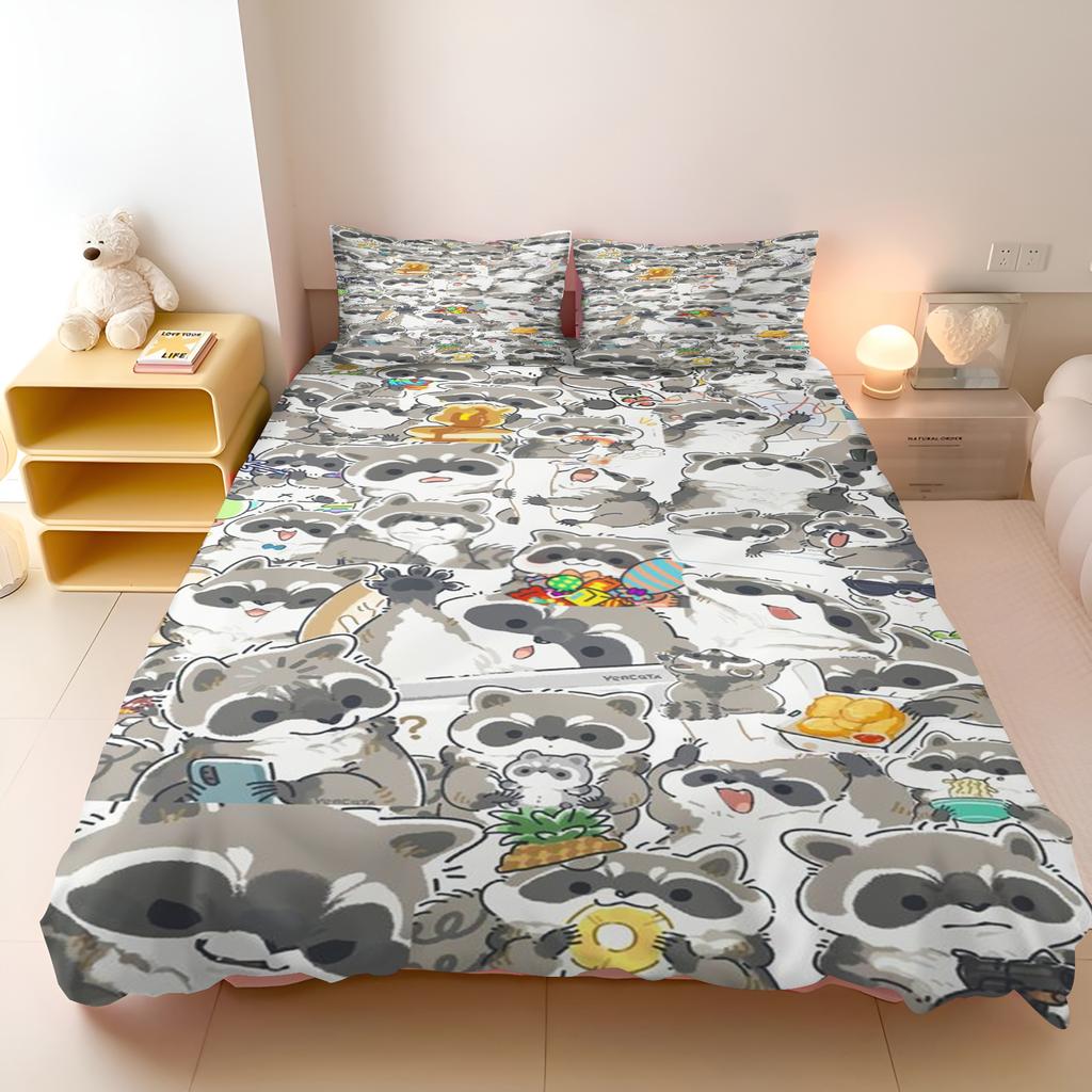 Little Raccoon Cartoon Quilt Cover Duvet Skin-Friendly Breathable Printed Comforter Warmth Bedding Holiday And Birthday Gifts