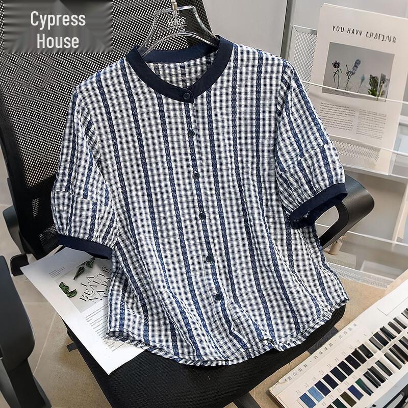 Sylvester Women s Retro Color-Block Short-Sleeve Commuter Shirt L