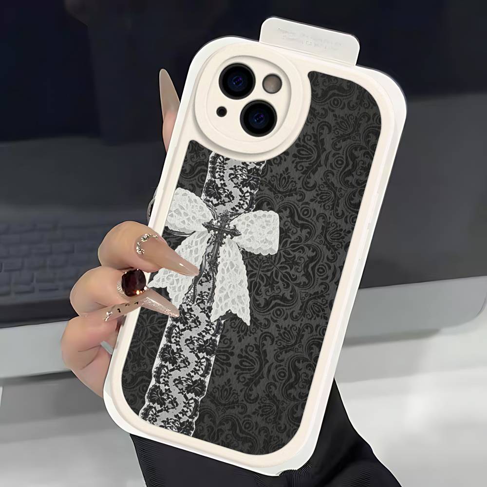 

Black Lace Pattern Personalized Mobile Phone Case For IPhone 16 15 14 13 12 11 Pro Max Plus Soft Leather Cover iphone X