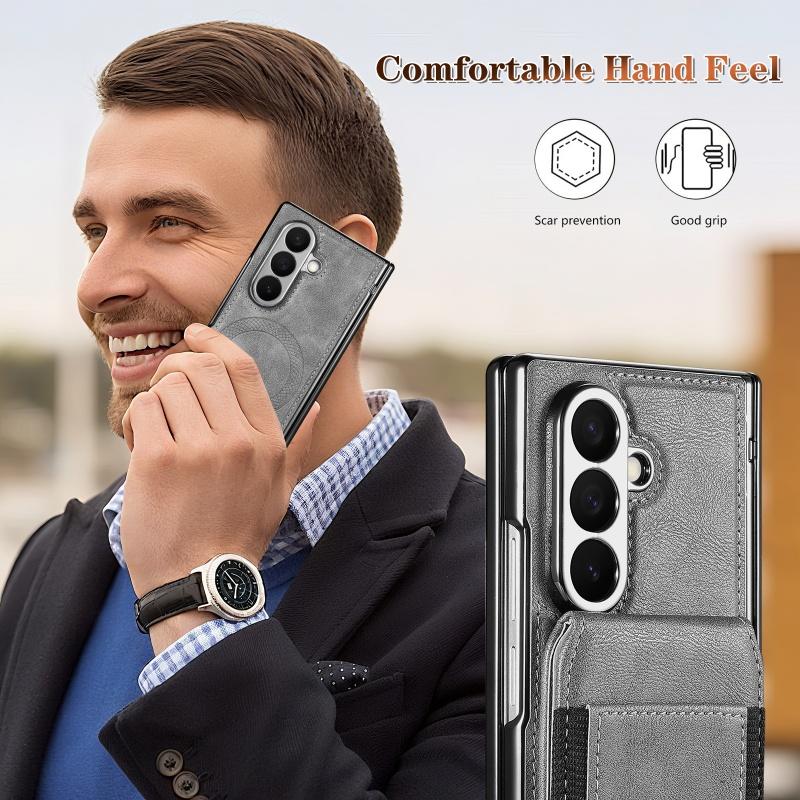 2in1 Magnetic Card Slot Stand Leather Case For Samsung Galaxy Z Fold 8 Ultra 7 6 5 4 3 Hinge Protector Wireless Charging Cover