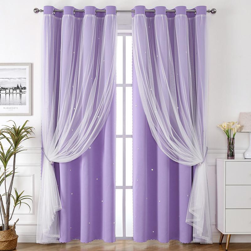 Lace Sheer+Blackout Curtains Double Layer Star-Pattern Drapes Sun Filtering Window Sheers Elegant Living Room Bedroom Decor