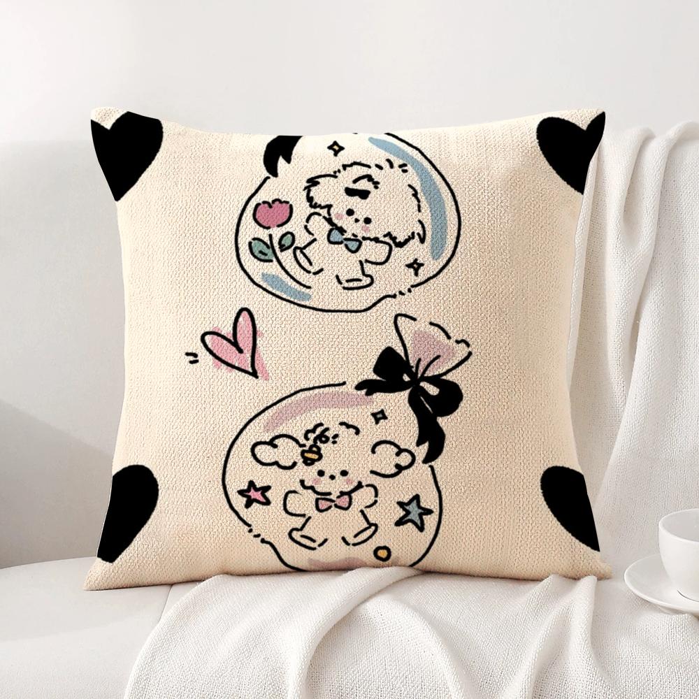 Cartoon Puppy Cushion Cover Natural Linen Organic Fabric DoubleSided Printing Sofa Home Decor Breathable Bed Pillow