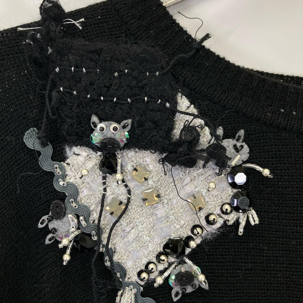 OLLEBOREBLA 329083 Pig Stone Bijou Patch Knit Dress *There Is No Size Notation. blackUsed