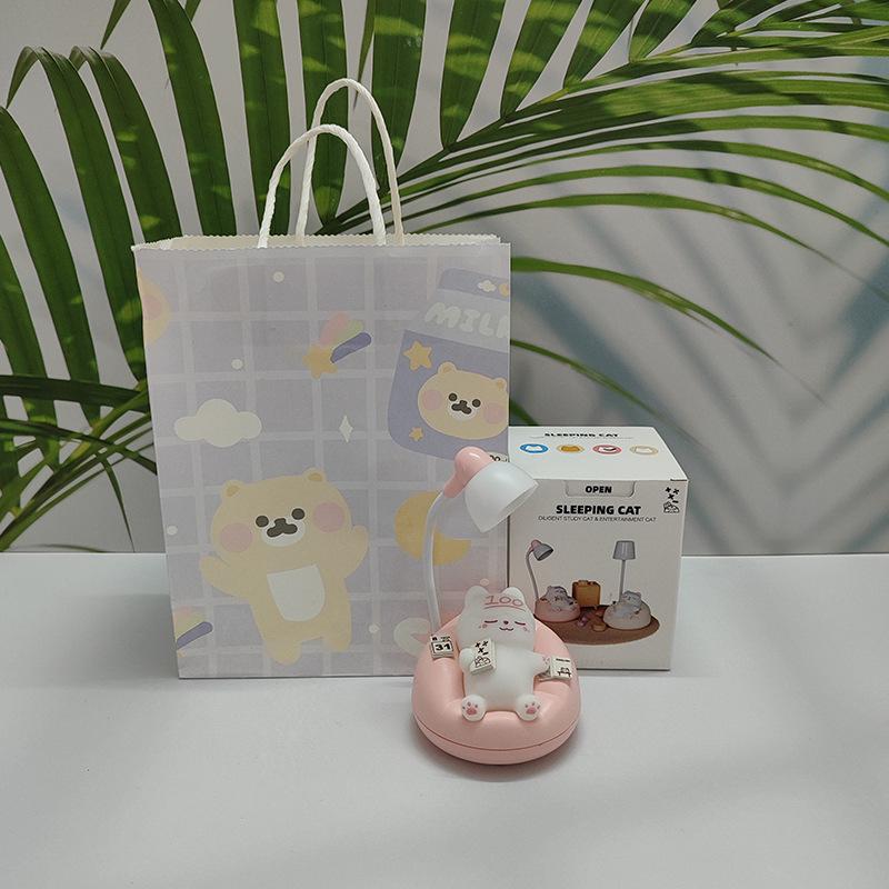 Soft Sleeping Cat Night Light: Adjustable 3-Level Eye Protection, Ideal for Bedside and Breastfeeding.