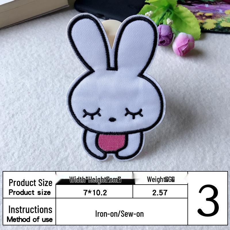 Søt tegneseriekanin borrelås stoffmerke for veskedekorasjon