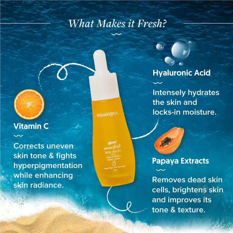 Aqualogica Glow+ Concentrate Vitamin C Face Serum 30ml Pack of 1 for Glowing Skin & Brightening