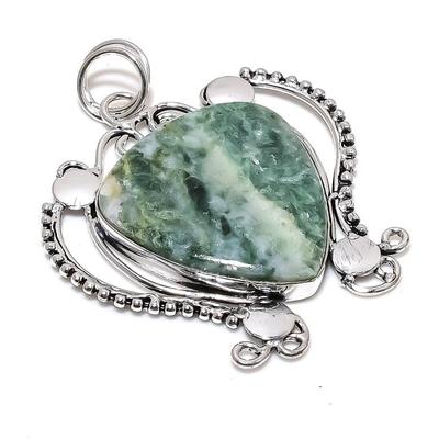 Natural Seraphinite Gemstone Handmade 925 Sterling Silver Pendant 2.76" M8Q44