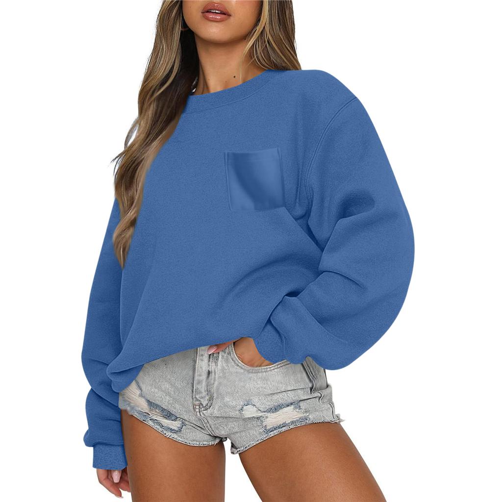 Women's Casual Fashion Round Neck Long Sleeve Sweatshirt With Pockets