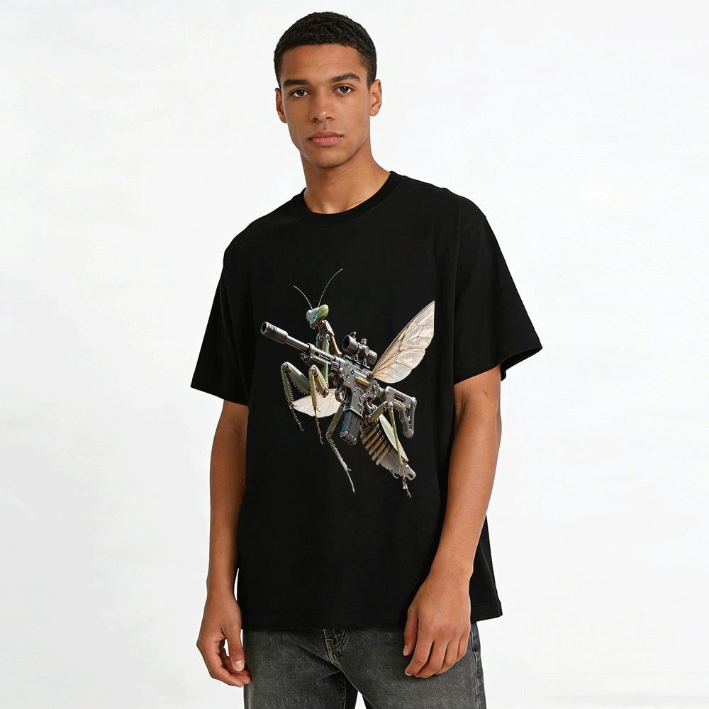 Mechanical Mantis With Rifle Cool Print Casual Top Pure Cotton T-shirt