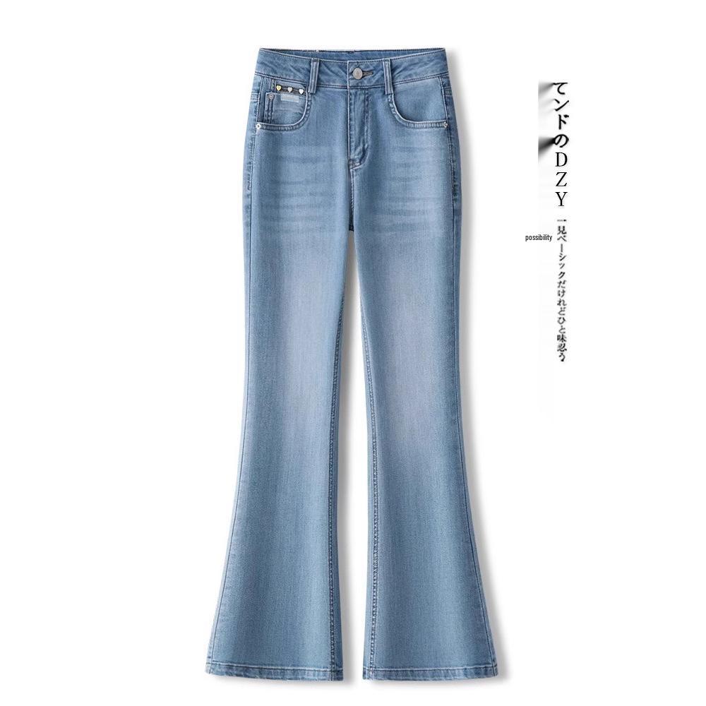 

Women s High-Waist Light Color Micro Flare Jeans - Spring/Summer 2025 Retro Horseshoe Style Cropped Pants 26/S fits 85-95 jin синій