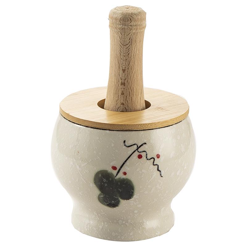 Ezme ve Öğütme İçin Ahşap Tokmaklı Seramik Sarımsak Ezici Havan ve Tokmak Seti