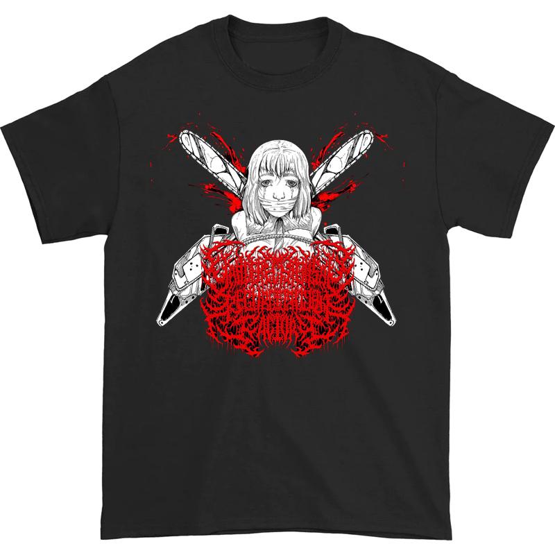 Yandere Chainsaw Factory Chainsaw Sauce Black Gold Dark Rock Anime Second Dimension Men's Short Pure Cotton Crew Neck T-Shirt