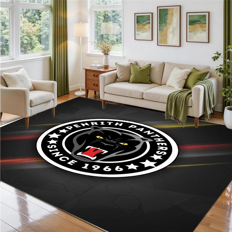 Penrith Panthers Design Crystal Velvet Rug Soft Decorative Mat for Bedroom Entrance