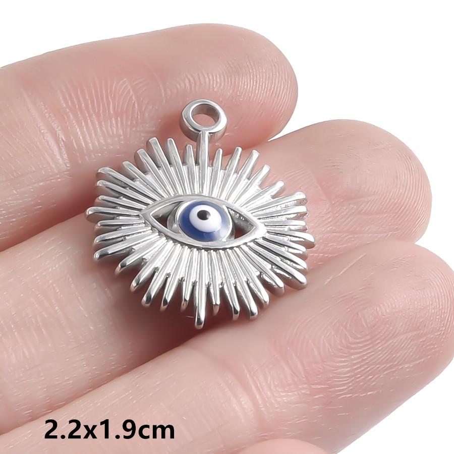 

Hand Drip Oil Blue Sun Eye Pendant Rhinestone Stainless Steel Evil/Turkish Eye Charms For Jewelry Making Supplies Charm Material