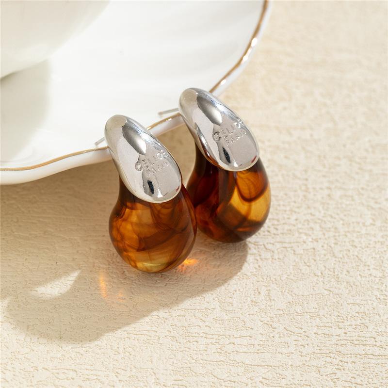 Vintage Transparent Coffee Resin Water Drop Earrings For Women Fashion Temperament Stud Earrings Female Party Daily Jewelry Gift