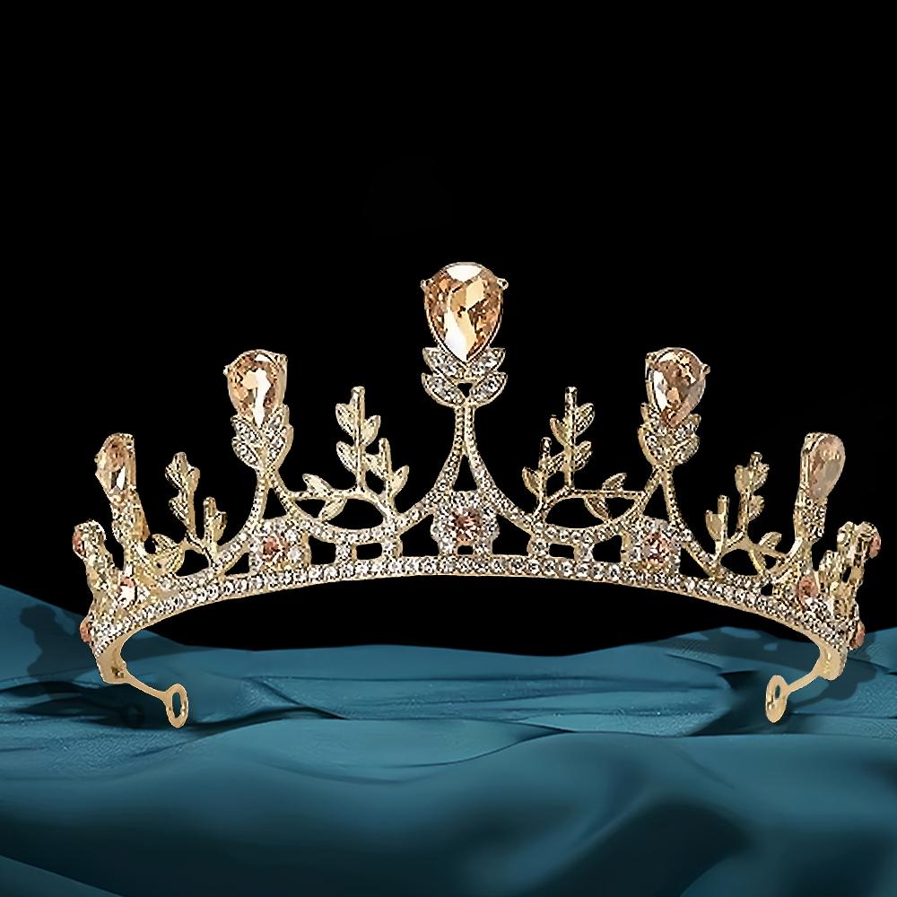 Gold Color Crystal Bridal Tiaras And Crowns Rhinestone Prom Diadem Headband Bridal Wedding Hair Accessories Zircon Crown Tiara