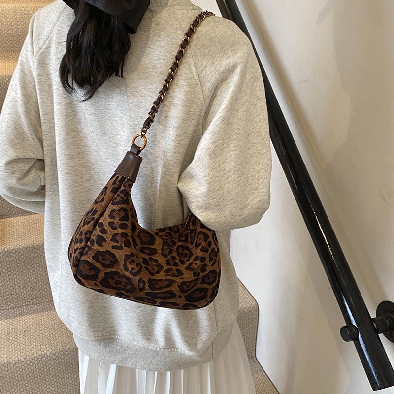 Premium Bag Women's 2025 New Trendy Fashion Leopard Print Texture Shoulder Bag Large Capacity Commuter Bag Chain Bag