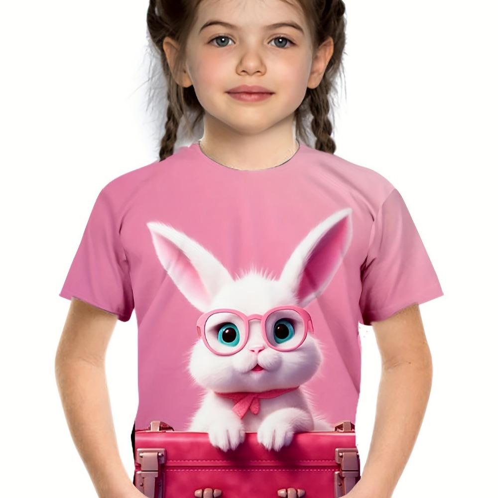 Children's Clothing Girl T-Shirt Short Sleeve Children Top Cartoon 3D Print Round Neck Kids Summer Clothes Casual Girls Clothes