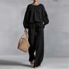 Women's Color Crewneck Long Sleeve Loose Fit Sleeve Two-Piece Set