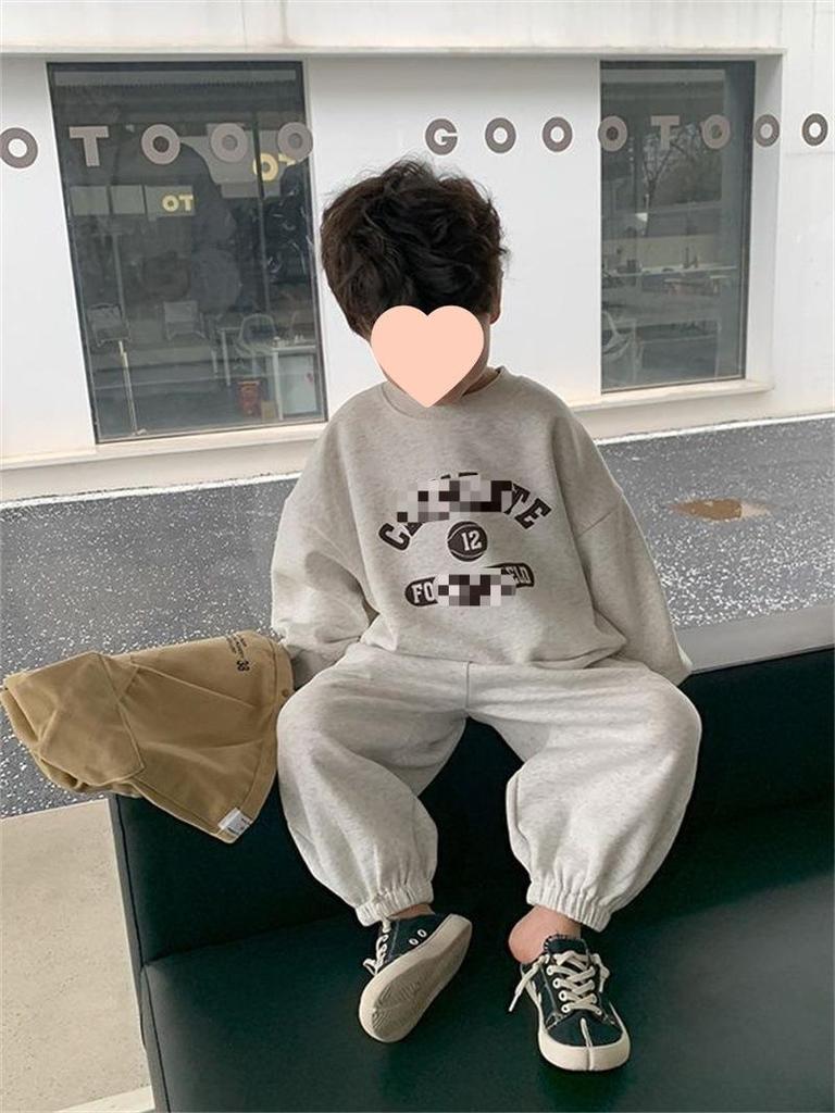 Boys 2024 Spring & Autumn Korean Pullover & Sweatpants Set - Solid Color, Casual & Fashionable