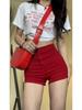 Women's Red Spicy Retro High-Waisted Denim Shorts - Slim Fit Summer Hip-Wrap Hot Pants