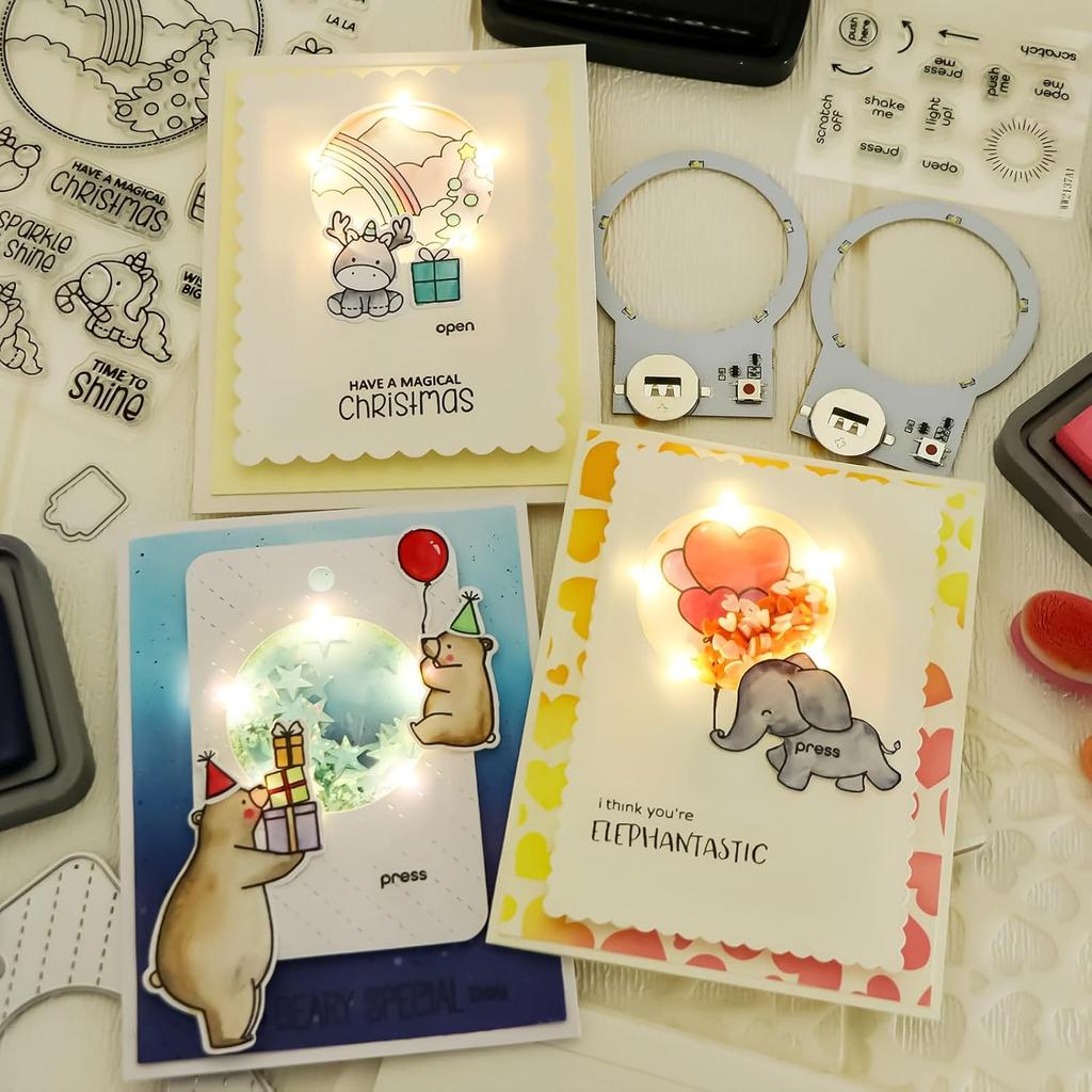 Self-Adhesive Light-Up Units with Warm White LEDs for Card Making,6PCS Light Units with 3LEDs Easy Lights for Making Light-Up Cards,Add Lights To