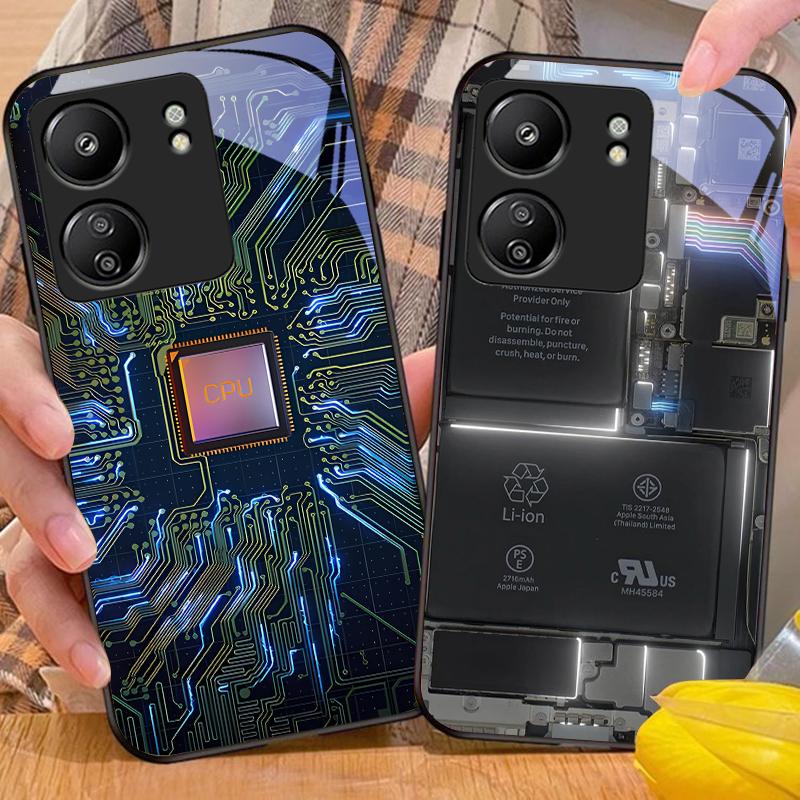 Elemento de Computador Para Xiaomi Redmi 13C Note13 12 Pro Plus 5G Note 9 13T Pro POCO X6 F5 F6 Capa de Telefone de Vidro Temperado Preto