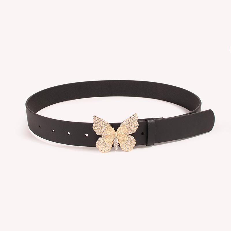 Butterfly Diamond Flat Panel Women's Sweet and Versatile PU Belt PVC Sweet Belt