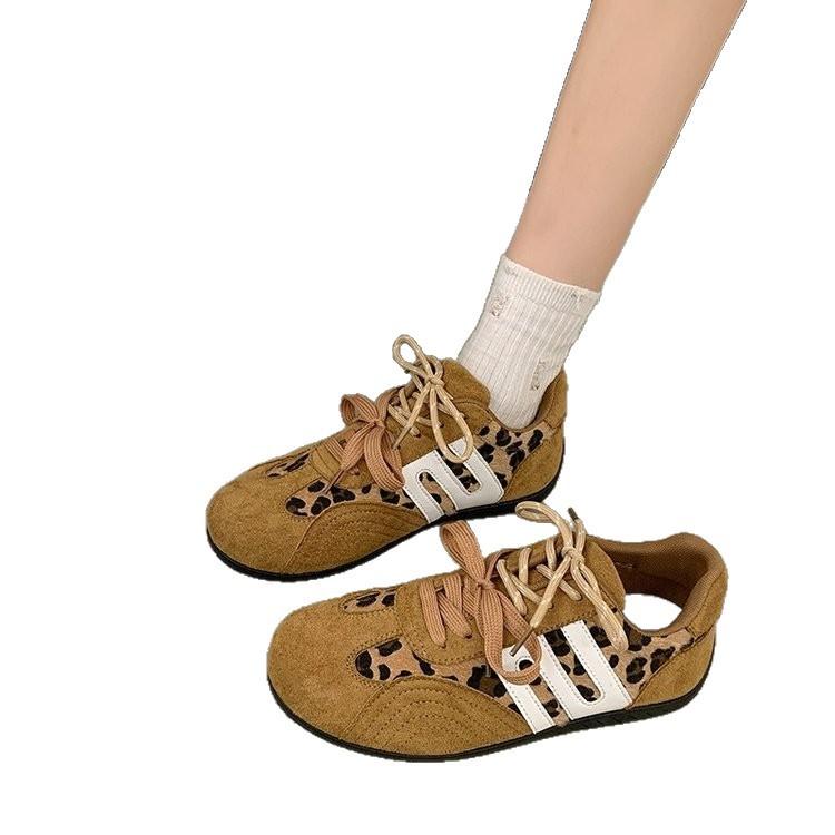 Cowhide retro leopard print German training shoes women's 2025 new versatile breathable casual light and comfortable sports board shoes women's shoes