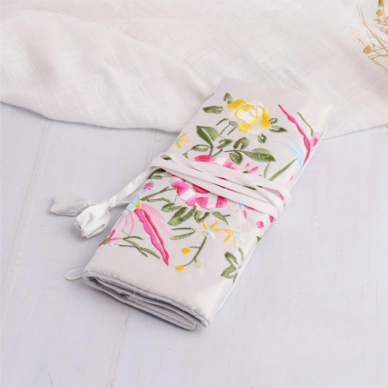 Вышитая дорожная сумка-органайзер для украшений с завязками - Сумка с цветочным узором для хранения колец, ожерелий, сережек, браслетов