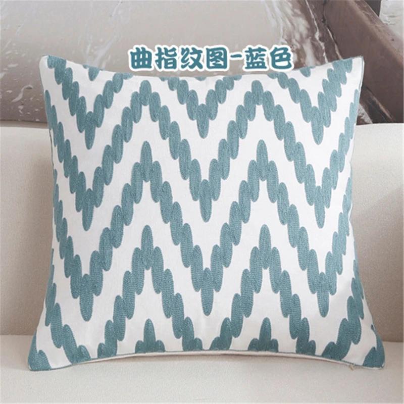 New 100% Cotton Woolen Embroidered Geometric Cushion Cover Modern Nordic Style Pink Blue Pillow Cover Cotton Throw Pillows Case