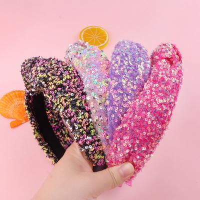 Aro para el pelo de niña anudado con lentejuelas brillantes, diadema elástica de ajuste cómodo, diadema brillante y centelleante, accesorios para el pelo