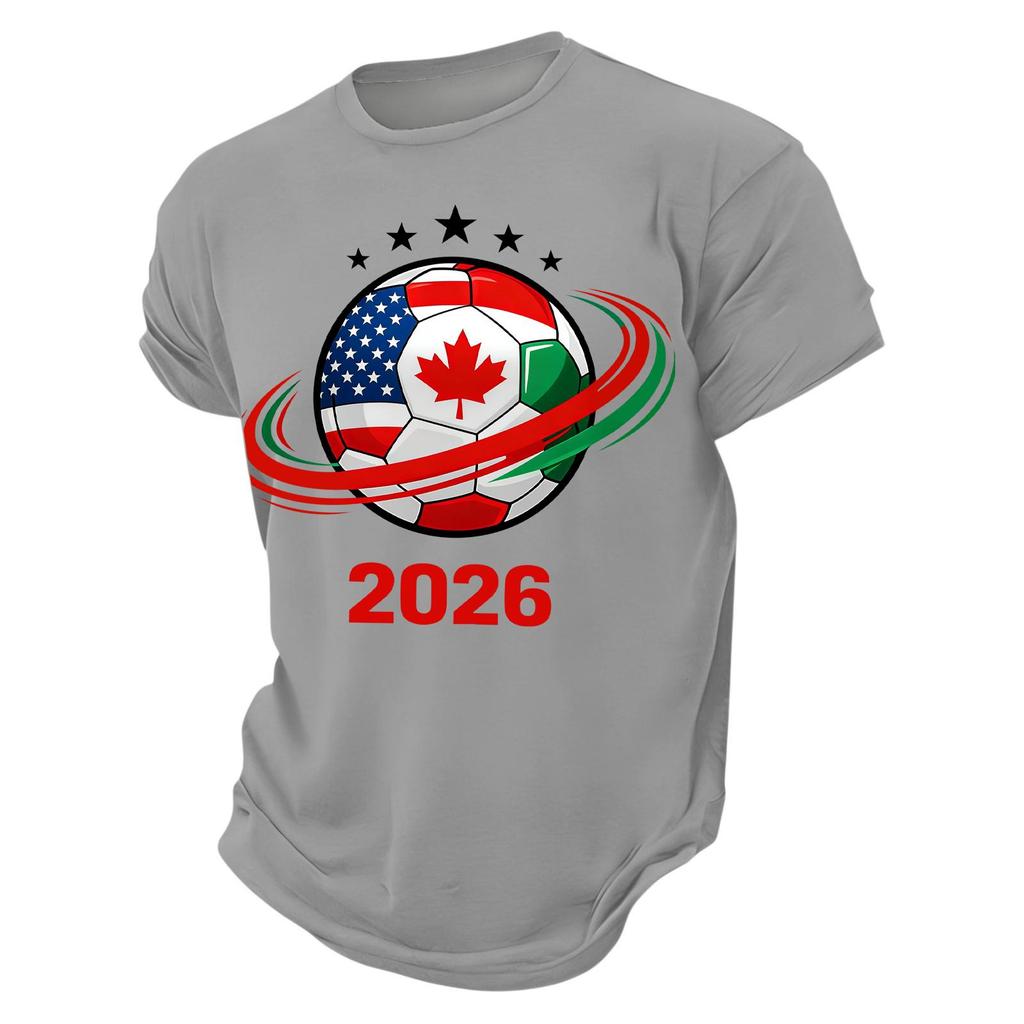 Men’s Short Sleeve Crew Neck TShirt 2026 Soccer Ball Print with Flags Graphic Casual Fit Top