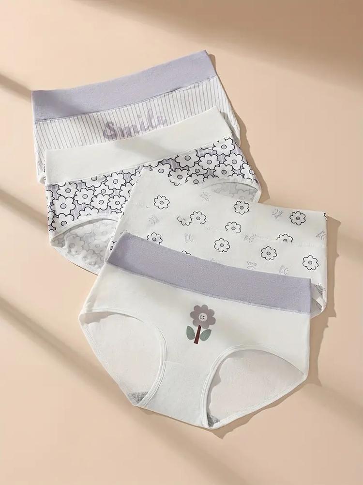 4Pcs Cotton Panties Women High Waist Slimming Underwear Cute Print Young Girls Briefs Plus Size M-4XL Soft Female Lingerie