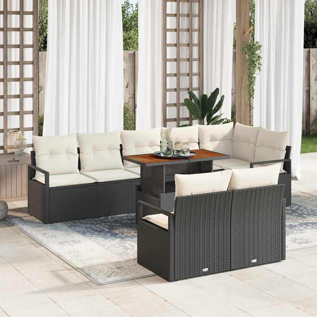 Garden Sofa Set with Cushions 9 pcs Black and Cream