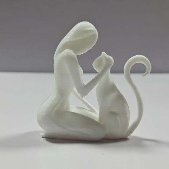 Jijijing 3D Printed Sculpture, One-Piece Molding Desktop Figure, Abstract Woman Cat Art Ornament for Home Decor Gift