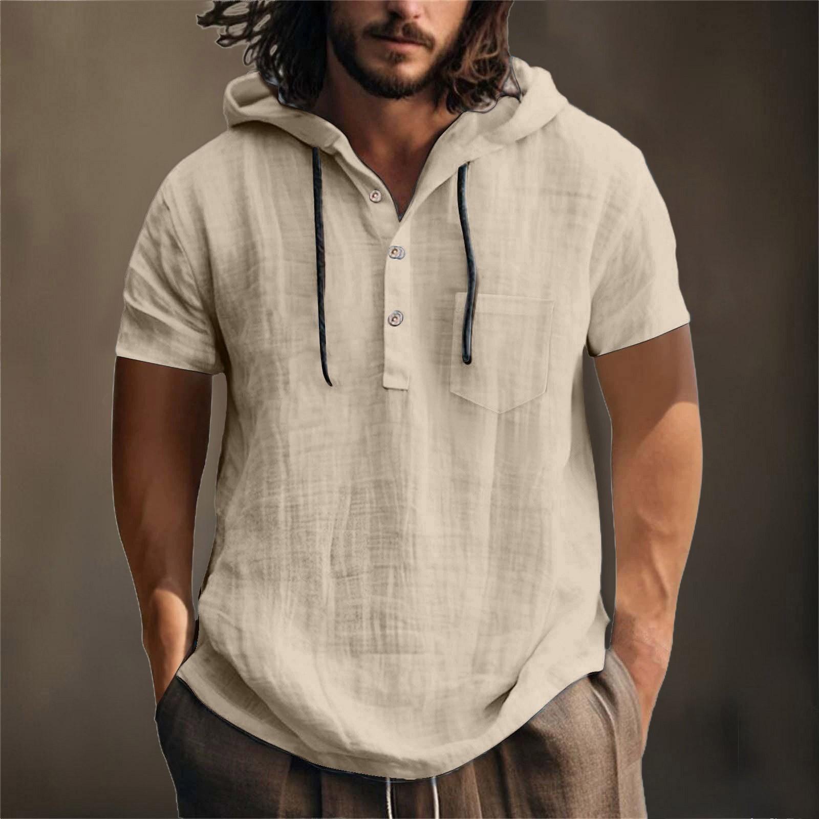 

Чоловічі літні бавовняні бавовняні кежуали з короткими рукавами, тонкі кежуали, однотонні вільні