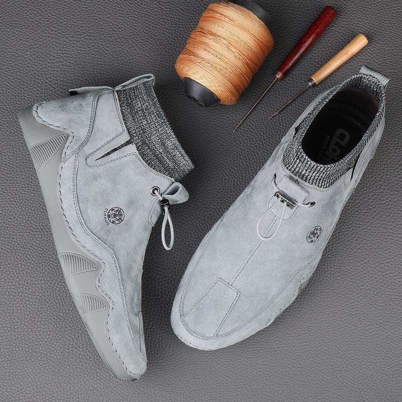 Herren Kurzstiefel Leder Freizeitsneaker Britischer Stil Socken Retro Freizeitschuhe Herbst und Winter