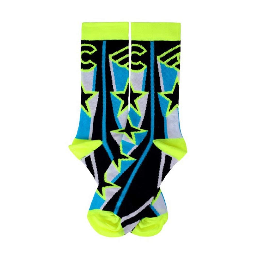 Cinelli STAR Fluorescent Socks, Yellow/Light Blue/Black, M/L
