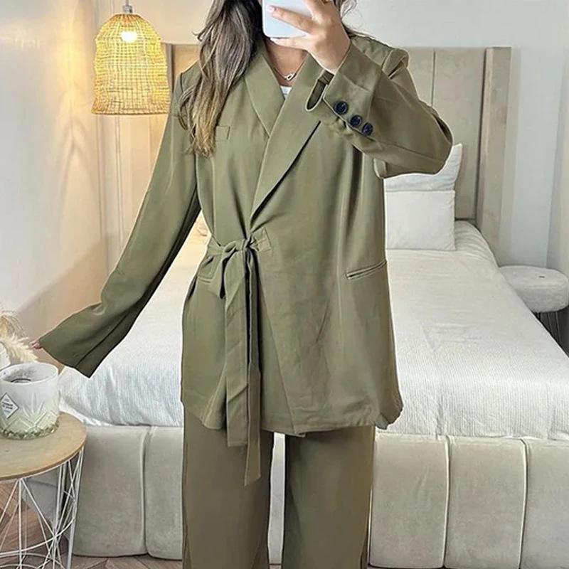 2023 Autumn European & American Solid Color Loose-Fit Fashion Suit & Long Pants Set for Women