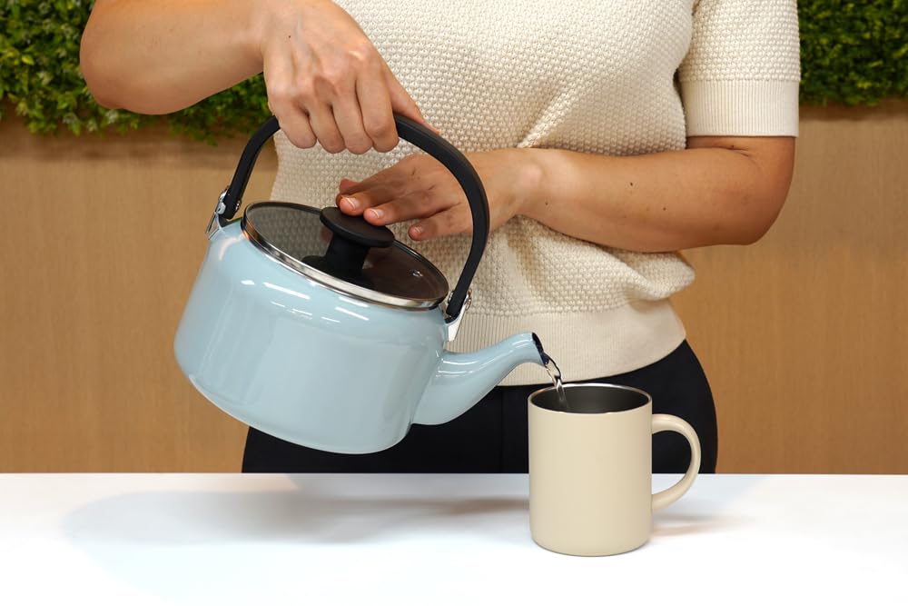 Fuji Enamel Kettle with Glass Lid, 2.0L, Sky Gray, AMZ-2.0K.SG