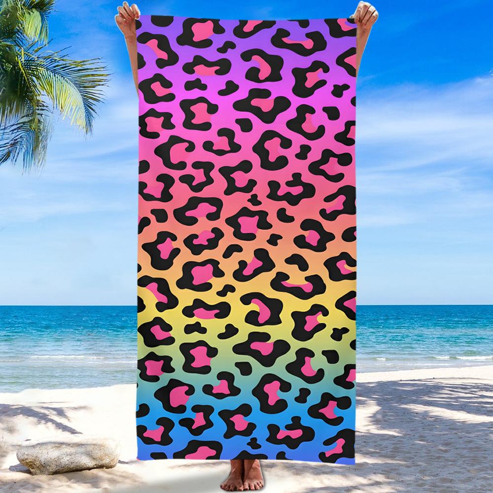 Charming Leopard Print Beach Towel Summer Microfiber Outdoor Swimming Sports Sun Protection Shawl Large Bath Towel