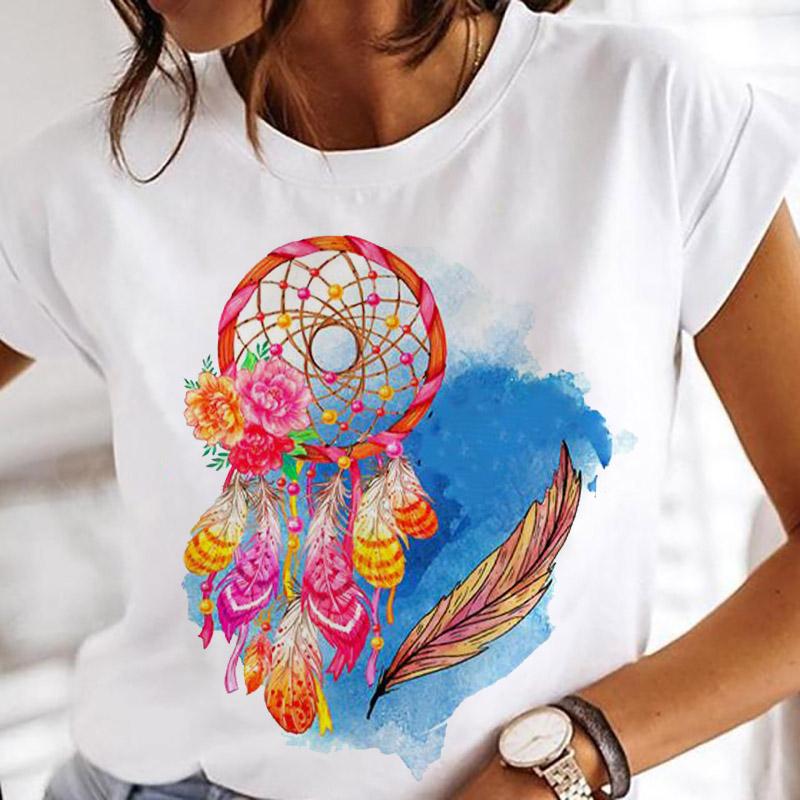 Women Printing Clothes Custom T-Shirt Watercolor Cute Tops Tshirt Short Sleeve Cartoon Heart Print Female Graphic O-Neck Tees