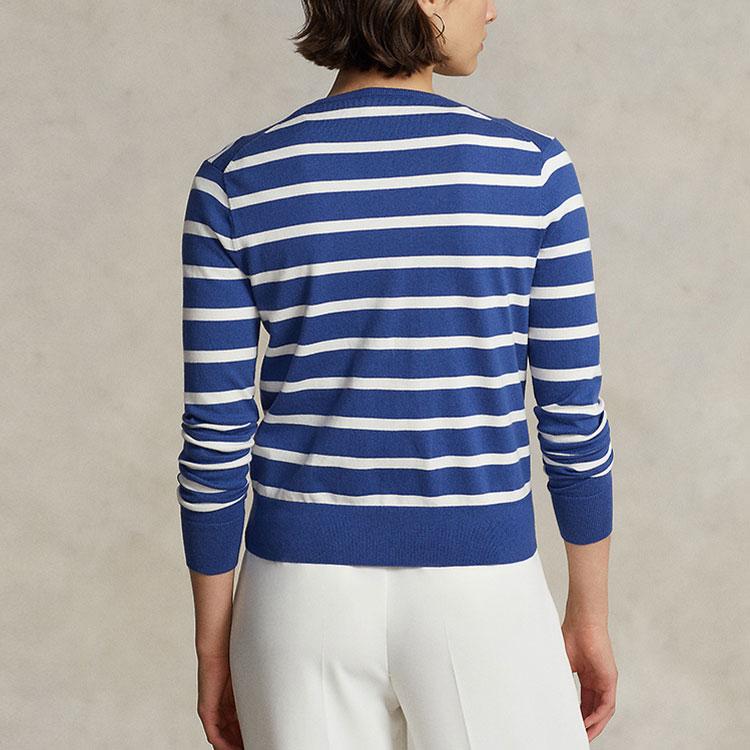 Polo Ralph Lauren Ss23 Logo Embroidered Striped Long Sleeve Knit Sweater Women sweater Blue WMPOSWENC020614-400
