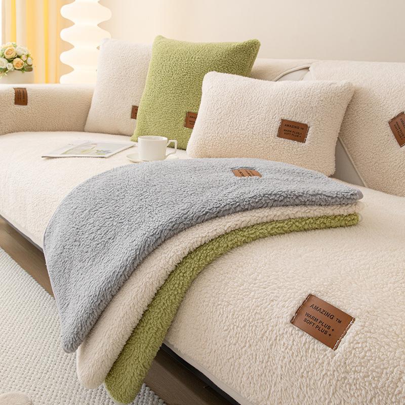 Winter Lamb Wool Sofa Cushion Non-Slip Thickened Winter Plush Seat Cushion Simple Sofa Cover Cover Cloth Towel